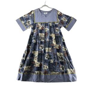 Krist Gudnason Floral Print Dress Kaftan Midi Casual Blue Mrs. Roper‎ Size OS
